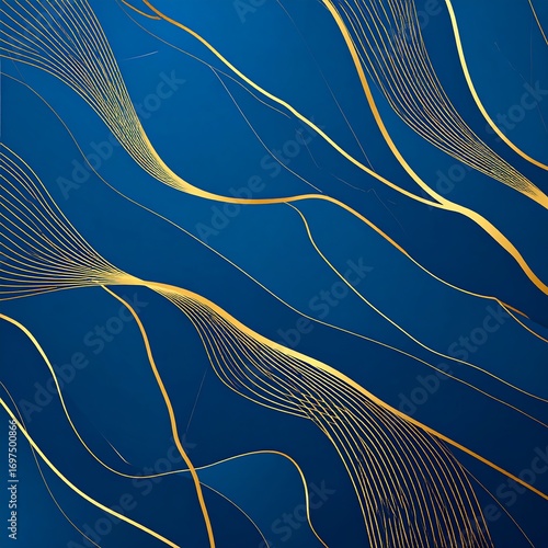 Abstract wavy lines in gold and navy blue