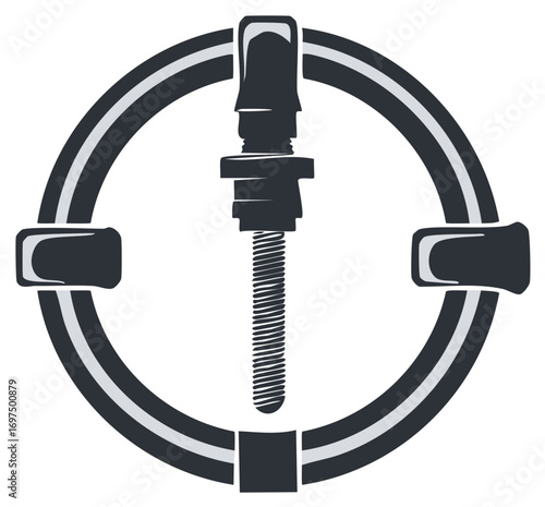 Black industrial clamp with a screw, circle and rectangle, design element