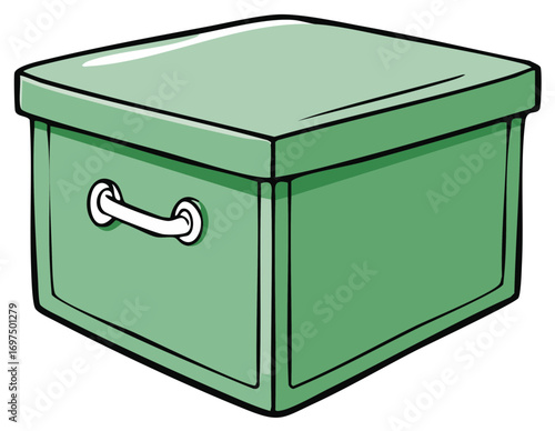 Illustration of a Closed Light Green Storage Box with Lid and Handle for Organization