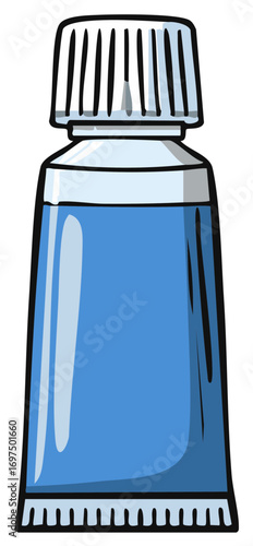 Hand-drawn illustration of a blue squeeze tube with a white cap, isolated on white.