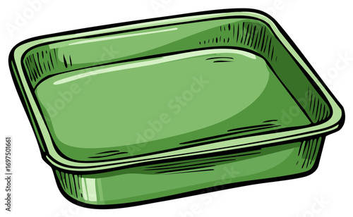 Green food tray illustration. Vector cartoon image of a green container.