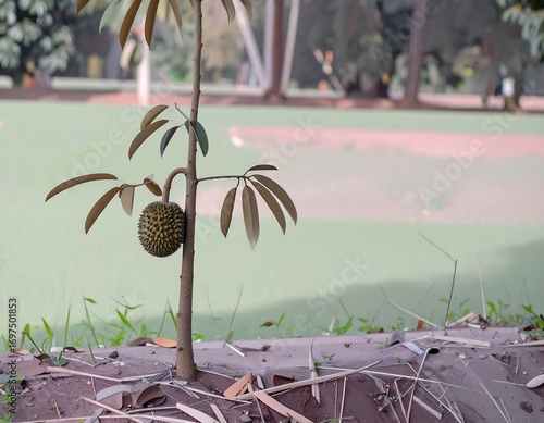 Young durian plant in a park-like setting