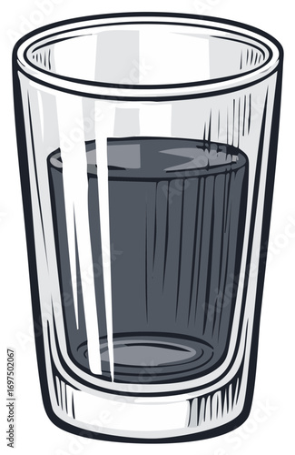 Illustration of a shot glass with a dark liquor inside in simple style