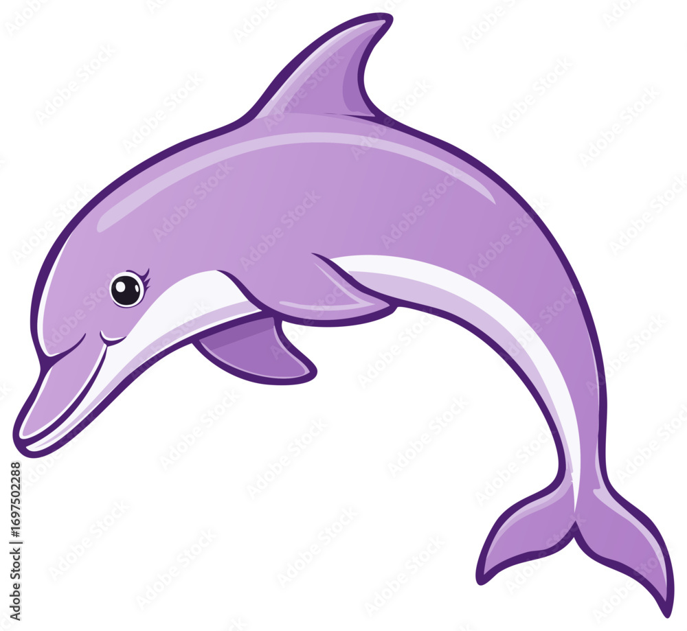 Obraz premium Cartoon Dolphin Gracefully Jumping Aquatic Sea Creature with Cute Features Smiling Ocean Animal