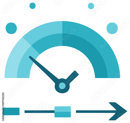 Performance Gauge with Slider. Visual representation of growth, progress, and achievement indicator flat design