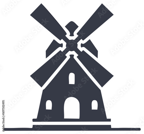 Classic Windmill Silhouette Illustration Agriculture Grain Mill Icon Simple Graphic