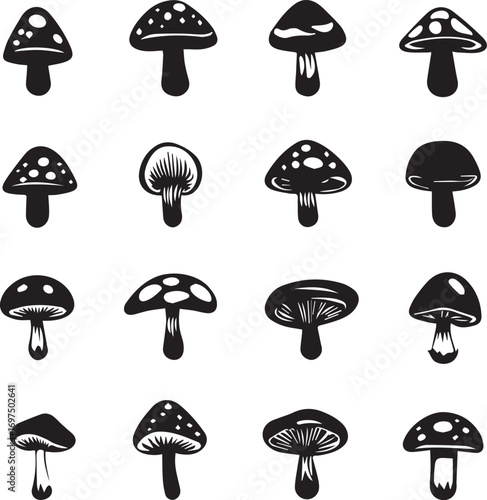 Multiple mushroom silhouettes with creative designs