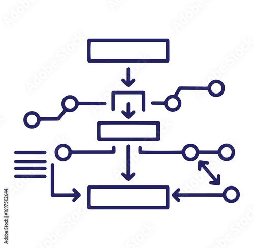 Abstract flowchart diagram representing data processing and interconnected pathways for business concepts