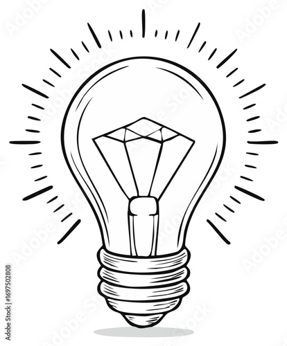 Hand-Drawn Shining Light Bulb Concept Idea, Innovation, Creativity, and Inspiration