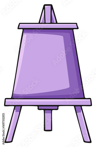 Cartoon illustration of a purple wooden artist easel for painting and art.