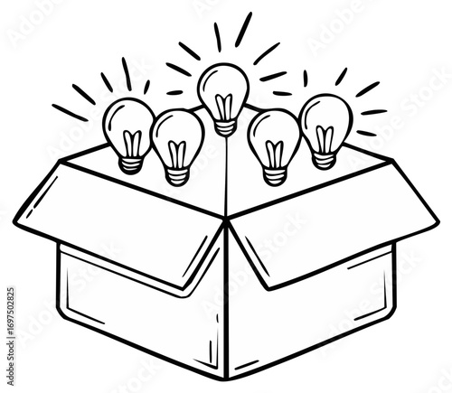 Open box with light bulbs, concept for creativity, imagination and ideas.
