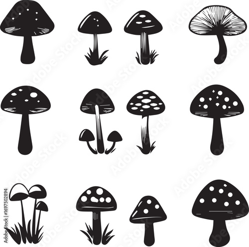 Whimsical mushroom silhouettes with fantasy styles