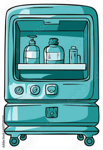 Vintage Medical Cabinet with Bottles and Controls Healthcare Equipment Illustration