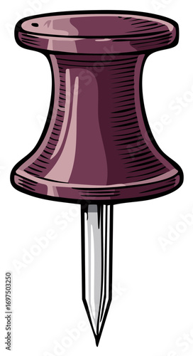 Drawing of a pushpin for notice boards, planning, reminders, work, offices and schools