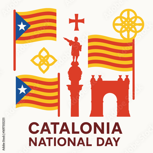 National Day of Catalonia Spain Flat Vector Illustration with Patriotic Symbols