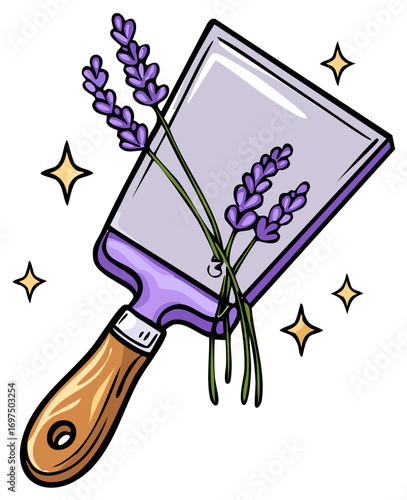 Lavender Paint Scraper with Sparkling Stars and Lavender Flowers Illustration