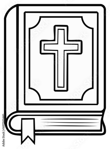 Religious Book Vector Illustration with Cross Symbol for Coloring Page Project