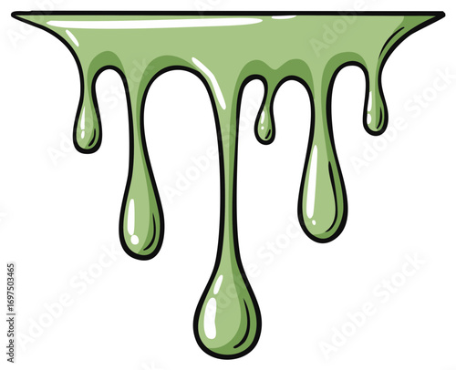 Cartoon Green Slime Drip Dripping Illustration Greenish Liquid Droplets Drawing