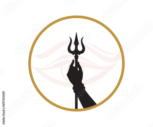 Silhouette of a Divine Hand with Trishul in a Golden Circle