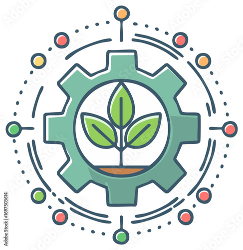 Plant growing in the gear, sustainability, eco-friendly concept