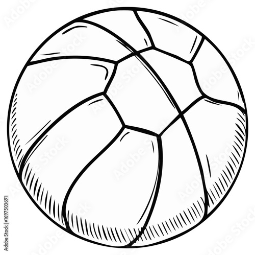 Hand drawn sketch of a soccer ball with panels and texture detail