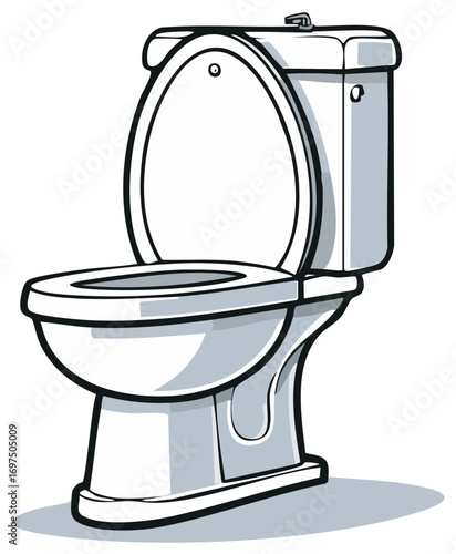 Classic white toilet with open lid and seat in a clean graphic vector line art style