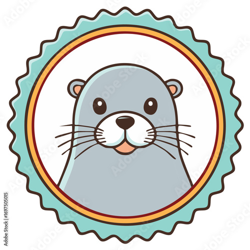 Cartoon Otter Portrait in Decorative Frame Charming Aquatic Mammal Emblem