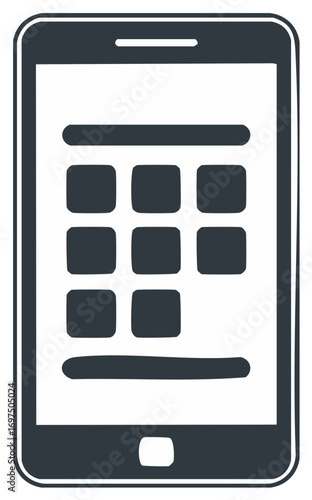 Mobile smart device icon with nine application squares and user interface design elements