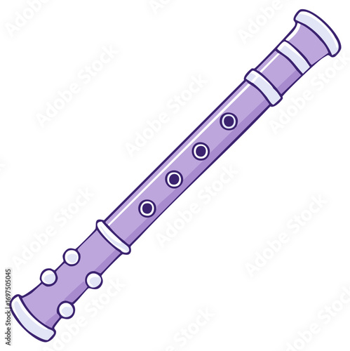 Cartoon illustration of a purple recorder musical instrument, isolated, side view.