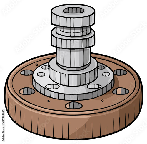 Detailed industrial clutch flywheel assembly cartoon vector illustration
