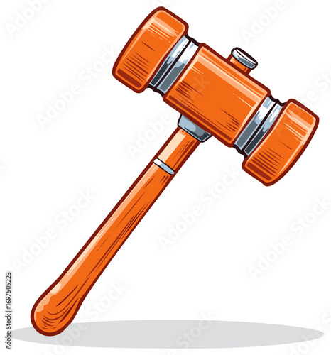 Vibrant orange judge gavel or auctioneer mallet cartoon illustration