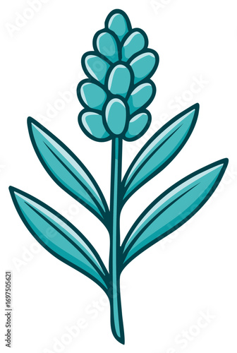 Stylized teal hyacinth flower with pointed leaves and a central stem