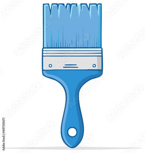 Paint brush tool with blue color, painting equipment for home renovation. Hand drawn art object for creative projects.