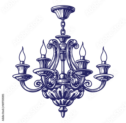 Elegant decorative hand drawn chandelier design illustration for interior decoration and design