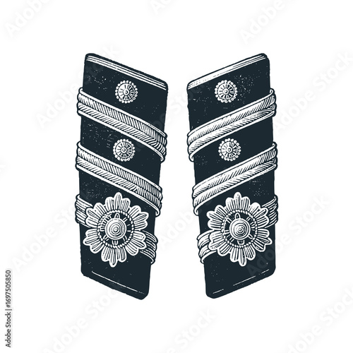 Vintage Military ranks shoulder badge – Black and White Icon Vector and Illustration