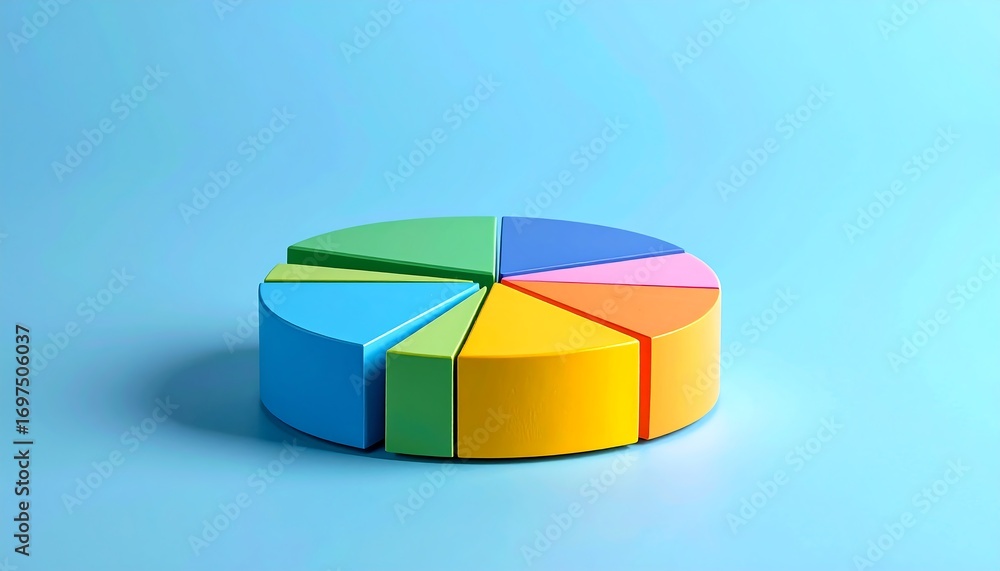 Obraz premium Colorful pie chart on light blue background