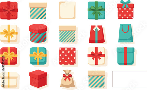Colorful Gift Boxes and Bags with Ribbons for Celebration and Holiday Design
