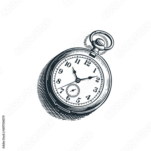 Vintage pocket watch – Black and White Icon Vector and Illustration