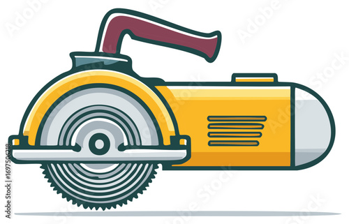 Vibrant Cartoon Circular Saw Illustration Handheld Power Tool Concept