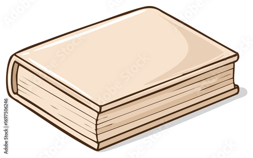 Illustrated closed book with light brown cover and pages ready for knowledge and learning