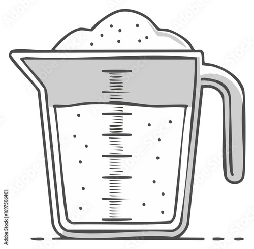 Stylized Measuring Cup Illustration with Powder and Liquid for Food Preparation