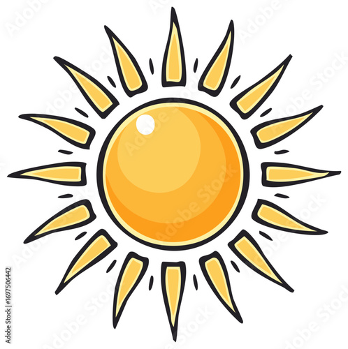 Bright yellow sun illustration with prominent rays and a simple clean style
