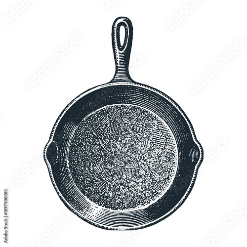 Vintage Cast iron skillet – Black and White Icon Vector and Illustration