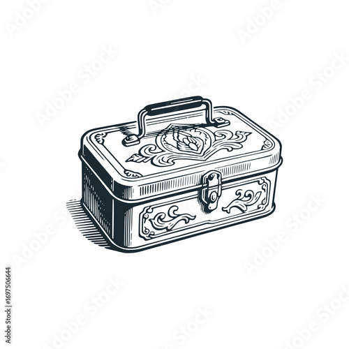 Vintage Tin lunchbox – Black and White Icon Vector and Illustration