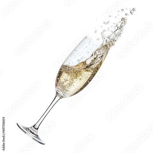 Canvas Print Glass of champagne splashing with bubbles