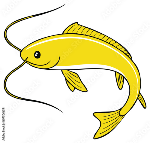 Yellow Catfish Fish Illustration with Long Whiskers and Fins