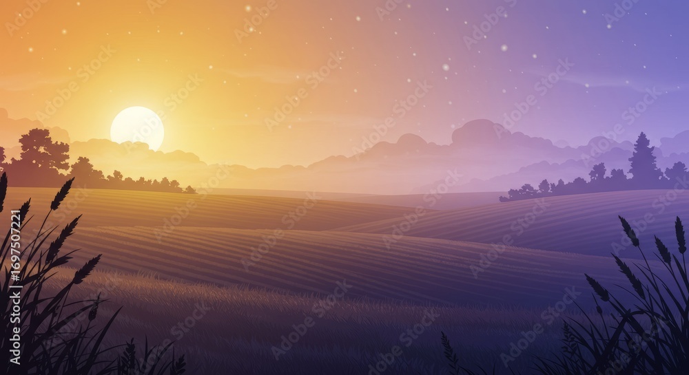 Naklejka premium Autumn Moon Viewing Festival banner background, moonlit fields on soft gradient 