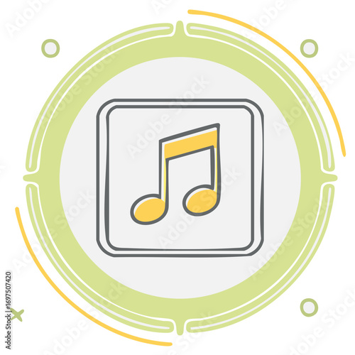 Music note icon in square on abstract background, illustration