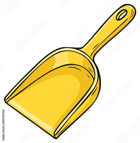 Bright Yellow Plastic Scoop for Foodstuffs or Gardening Supplies in a Cartoon Style