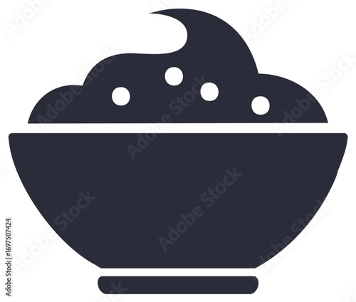 Simple flat vector icon of a food bowl with a creamy dip, sauce, or whipped topping